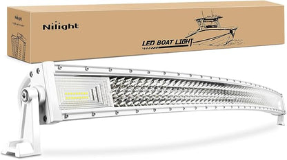 Nilight Marine LED Light Bar Navigation Lights 52 Inch Curved White Spot Flood Combo Ponton Boat Deck Dock Lighting for Night Fishing T-top Stern Yacht Sailboat Trucks Tractors