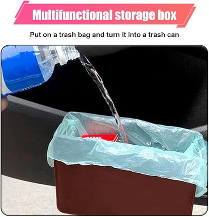 ZIMISI Car Trash Can, Leather Car Garbage Can with One Roll Trash Bag, Foldable Hanging Storage Container, Mini Trash Bin, Vehicle Garbage Organizer Holder for Door Side, Back Seat (Saddle Brown)