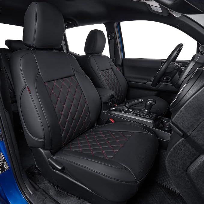 coverdream 2nd Gen Tacoma Seat Covers Full Set for 2012-2015 Toyota Tacoma Double/Crew Cab Base (Regular Seats),Fully Covered,Luxury Waterproof Faux Leather Truck Seat Protector(Black & Diamond)
