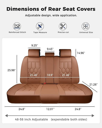 Huidasource Seat Covers Full Set, Universal Fit for Most Cars SUVs Trucks, Full Coverage Leather Automotive Seat Cover, Airbag, Cupholder Compatible, Seat Function Retain, Velcro Adjustable, Brown
