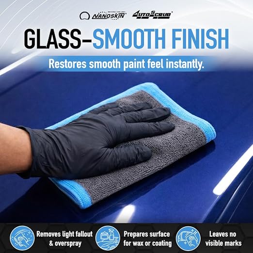 Nanoskin AUTOSCRUB Surface Prep Towel Fine Grade- Patented Clay Bar Replacement Tool to Remove Embedded Contaminants Before Wax & Coating | Safe for Painted Surface, Glass, Plastic, Metal & More, 12" x 12"