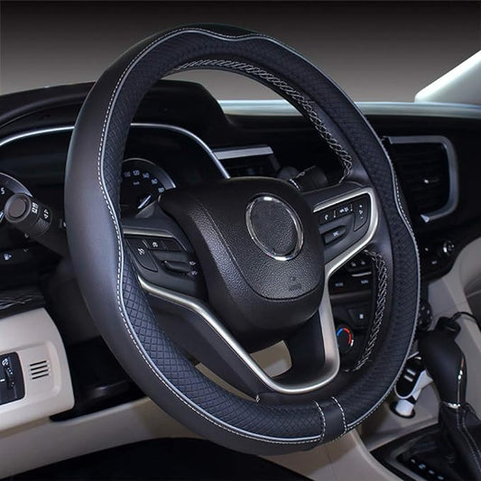 Mayco Bell Small Size Steering Wheel Cover Anti-Slip,Safety,Soft,Breathable,Durable,Full Surround,Comfortable Grip Microfiber Leather (14-14.25 inch,Black Gray)