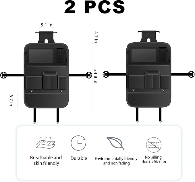 XDV Car Seat Organizers,Multi-functional Back Seat Protectors, Storage Pouches, and Tray Holders (for Cars, Kids, Seat Back and Rear Seats) (Plain Black, 2 Pcs)