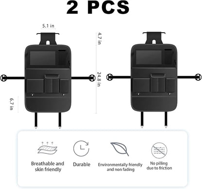 XDV Car Seat Organizers,Multi-functional Back Seat Protectors, Storage Pouches, and Tray Holders (for Cars, Kids, Seat Back and Rear Seats) (Plain Black, 2 Pcs)