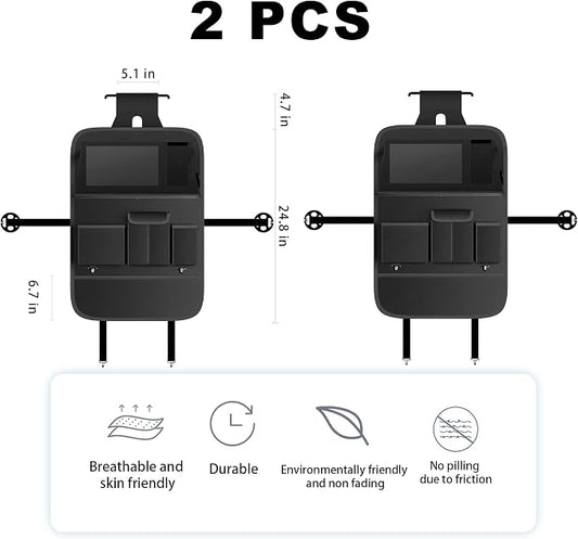 XDV Car Seat Organizers,Multi-functional Back Seat Protectors, Storage Pouches, and Tray Holders (for Cars, Kids, Seat Back and Rear Seats) (Plain Black, 2 Pcs)