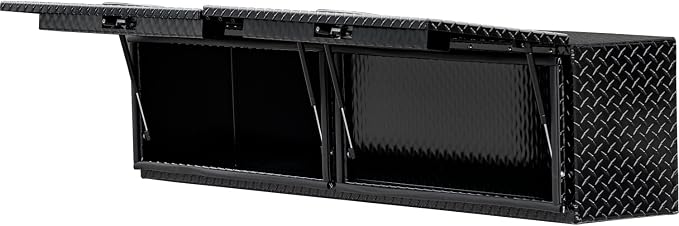 Buyers Products 1721356 Topsider Truck Tool Box, 16x13x88 Inch, Gloss Black Diamond Tread Aluminum, Dual Flip-Up Doors, Locking Compression Latch, Weather Resistant, No-Drill Mount, Made in USA
