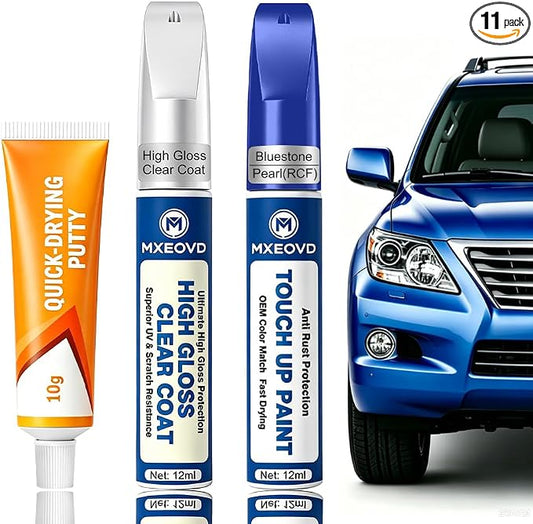 Bluestone Pearl RCF Touch Up Paint Compatible with Nissan, All in One Car Scratch Repair Kit with Primer Putty & Clear Coat, Complete Sanding Tools Set for Scratches Chips Nicks