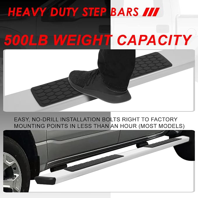 Auto Dynasty Running Boards 5.5 Inches Side Steps Nerf Bar for Truck Compatible with Ford F150 F250 F350 Super/Extended Cab 2015-2024, Stainless Steel, Polished Chrome