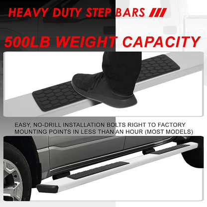 Auto Dynasty Running Boards 5.5 Inches Side Steps Nerf Bar for Truck Compatible with Ford F150 F250 F350 Super/Extended Cab 2015-2024, Stainless Steel, Polished Chrome