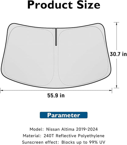 BIBLOZ Car Windshield Sun Shade for Nissan Altima 2019-2025 2026, S, SV, SR, SL, Platinum Accessories Foldable Car Sunshade Front Windshield Sun Visor PET Reflective Material
