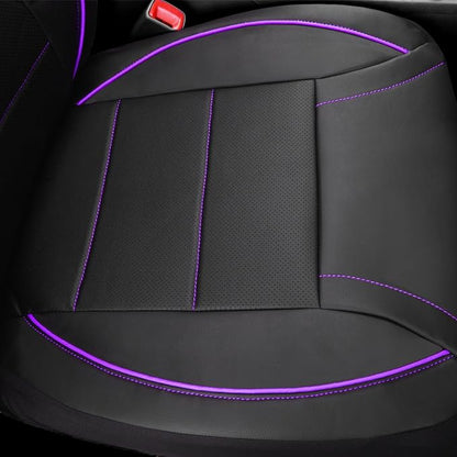 CAR PASS Universal FIT Piping Leather Two Front Seat Covers, Waterproof Faux Leather for SUV Sedan Van Truck, Airbag Compatible,Reserved Opening Holes for Headrest Covers(Black and Purple)