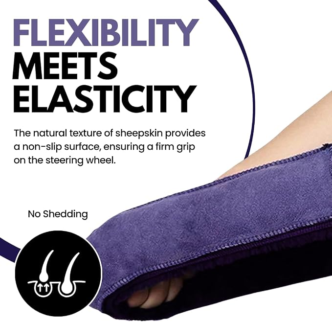 Andalus Brands Luxury Fluffy Car Steering Wheel Covers – Genuine Merino Sheepskin, Soft Fuzzy Car Steering Wheel Cover for Women, Universal 14.5-15" Size, Plush Fur Cute Auto Accessories, Purple