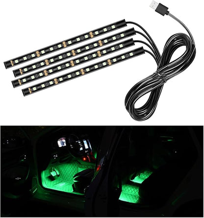 Car LED Strip Light, 48 LEDs RGB Neon Interior Atmosphere Lights, 12V Under Dash Ambient Night Light, USB Port Auto Interior Decorative Lamp, Universal Car Accessories (Green)