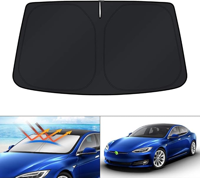 KUST Windshield Sun Shade for 2012-2024 2025 2026 Tesla Model S Accessories (Fit Long Range/LR Model) Sunshade Window Shade Foldable Blocks UV Rays Keep Car Cooler