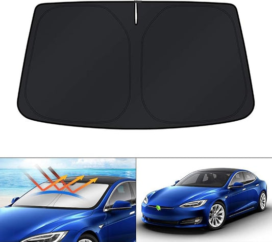 KUST Windshield Sun Shade for 2012-2024 2025 2026 Tesla Model S Accessories (Fit Long Range/LR Model) Sunshade Window Shade Foldable Blocks UV Rays Keep Car Cooler
