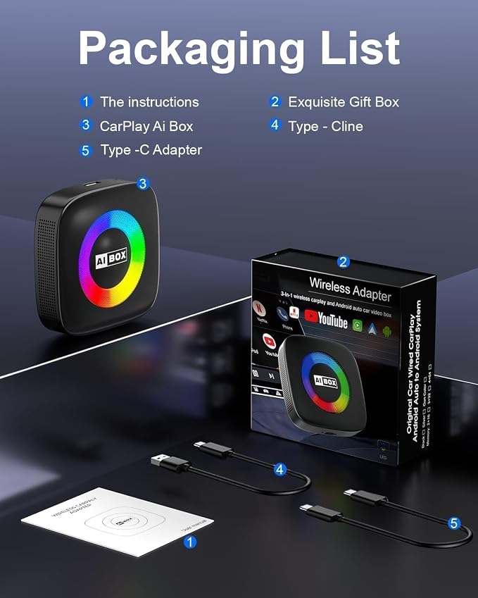 Wireless Carplay Adapter for iPhone Ai Magic Box with Netflix/YouTube Supports TF/Card Dongle Plug and Play Easy Setup Carplay & Android Auto Video Entertainment for iOS 10+