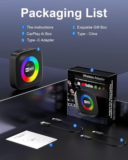 Wireless Carplay Adapter for iPhone Ai Magic Box with Netflix/YouTube Supports TF/Card Dongle Plug and Play Easy Setup Carplay & Android Auto Video Entertainment for iOS 10+