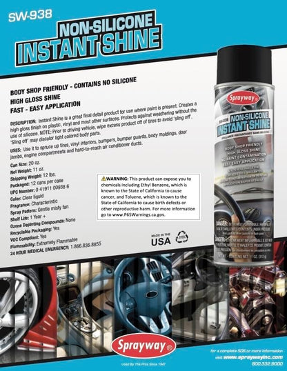 Sprayway SW938 Auto Care Non-Silicone Instant Shine, 11 oz