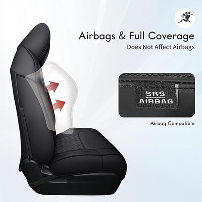Huidasource Dodge Ram Seat Covers Full Set, Full Coverage Waterproof Leather Truck Seat Cushion Protector Custom Fit for 2009-2018 Ram 1500, 2010-2025 2500/3500 Crew Mega Cab(Full Set/Black)