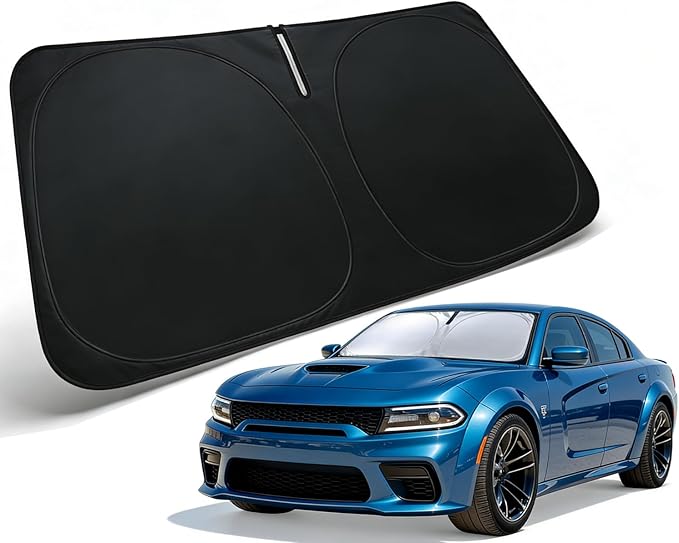 Windshield Sun Shade for 2011-2024 Dodge Charger Accessories, Car Front Window Sun Visor Protector & Heat Shield | 240T Sunshade Protection Blocks UV Rays Keep Your Car Cooler