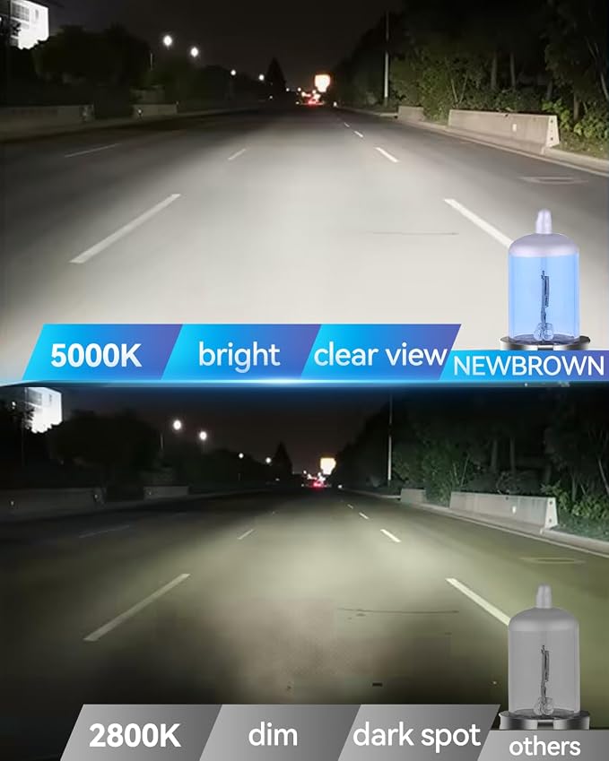 NEWBROWN H13 Headlight Bulb 9008 Halogen Headlight Bulbs 5000K Super White Light Long Life Replacement P26.4T 12V 55W/60W (H13/9008, 2 Pack)