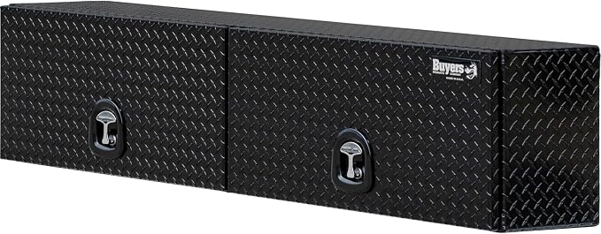 Buyers Products 1721351 Topsider Truck Tool Box, 16x13x72 Inch, Gloss Black Diamond Tread Aluminum, Dual Flip-Up Doors, Locking Compression Latch, Weather Resistant, No-Drill Mount, Made in USA