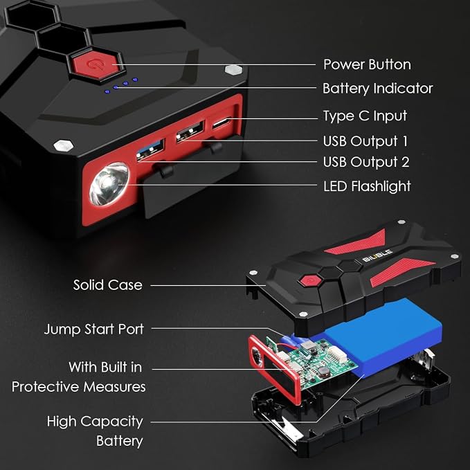 Jump Starter Car Jump Starter Auto Battery Booster Pack 5000A Peak 12V with USB-C Quick Charge,Lithium Jump Box with LED Light(Up to 7.0L Gas or 5.5L Diesel Engine)
