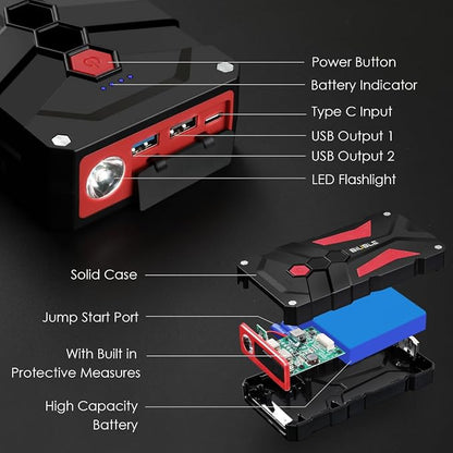 Jump Starter Car Jump Starter Auto Battery Booster Pack 5000A Peak 12V with USB-C Quick Charge,Lithium Jump Box with LED Light(Up to 7.0L Gas or 5.5L Diesel Engine)