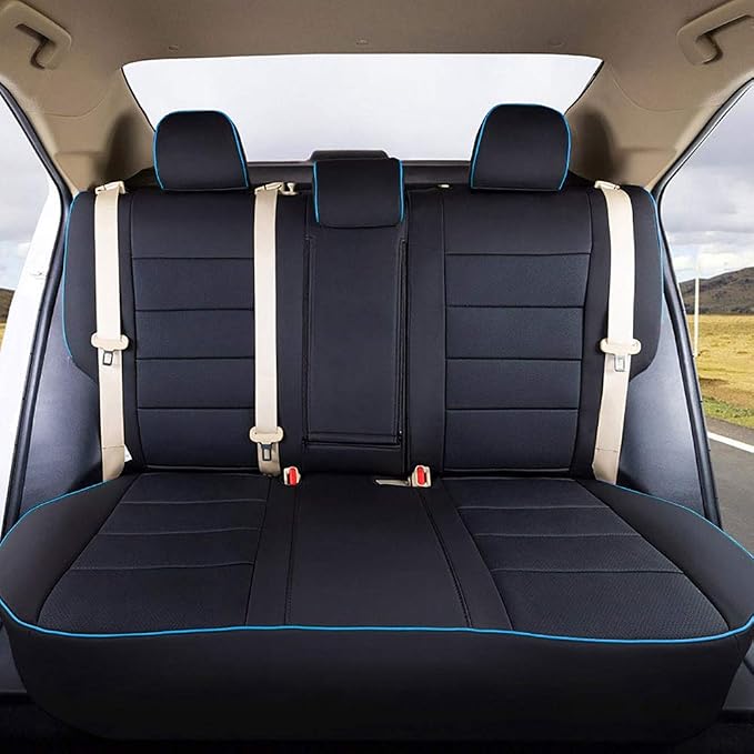EKR Corolla Seat Covers Custom Fit for Toyota Corolla 2014 2015 2016 2017 2018 2019 L/LE Series Sedan,Leather Car Seat Cover Full Set for SUV-Faux Leather(Black with Blue Trim)