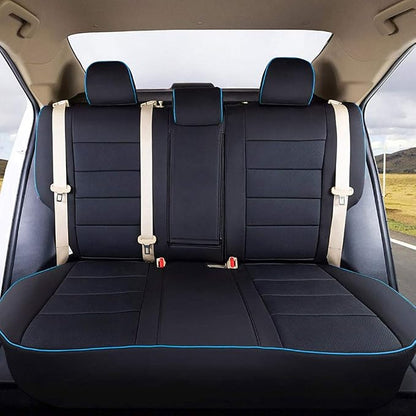 EKR Corolla Seat Covers Custom Fit for Toyota Corolla 2014 2015 2016 2017 2018 2019 L/LE Series Sedan,Leather Car Seat Cover Full Set for SUV-Faux Leather(Black with Blue Trim)