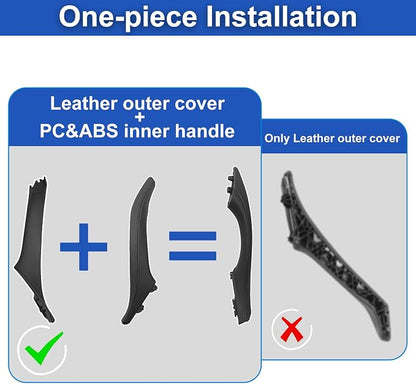 Leather Side Door Pull Handle Cover Compatible with BMW 5 Series F10/F11/F18 520 523 525 528 530 535 2010-2016,Right Passenger Inner Door Handle Assembly(Black, Right)