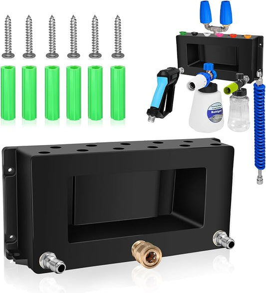 Boltigen Wall Mounted Pressure Washer Gun Holder, Foam Cannon Organize Holder, Car Wash Power Washer Tip and Extension Wand Holder, 1/4'' Quick Connect Pressure Washer Accessories Storage Rack