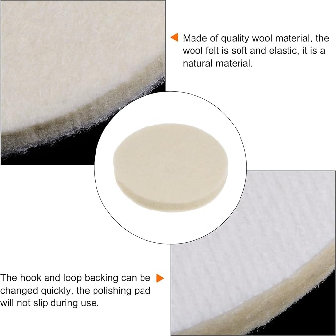 HARFINGTON 20pcs Wool Felt Polishing Pads, 2 Inch Buffing Wheel Polish Pad Flocking Hook & Loop Back for Car Glass Plastic Metal Stone