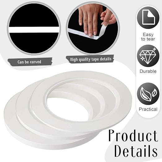 Nezyo 6 Pcs Vinyl Pinstripe Tapes Masking Painter Tapes High Temperature Low Tack Automotive Car Paint for Easy Removal Trim Thin Finishing Masking (White,1/16,1/8, 1/4 Inch)