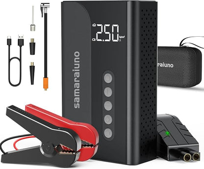 Car Jump Starter with Air Compressor, 1000A 10400mAh Lithium Portable Battery Booster Pack with 150PSI Tire Inflator, Jumper Cables for Up to 12V 6.0L Gas or 3.0L Diesel Engine with USB Quick Charge