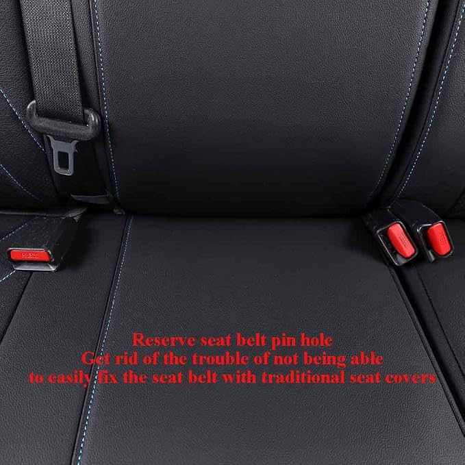 EKR Custom Fit Tacoma Rear Car Seat Covers for Toyota Tacoma 2016 2017 2018 2019 2020 2021 2022 2023 Double Cab/Crew Cab - Second Row Only,Faux Leather(Black with Blue Trim)