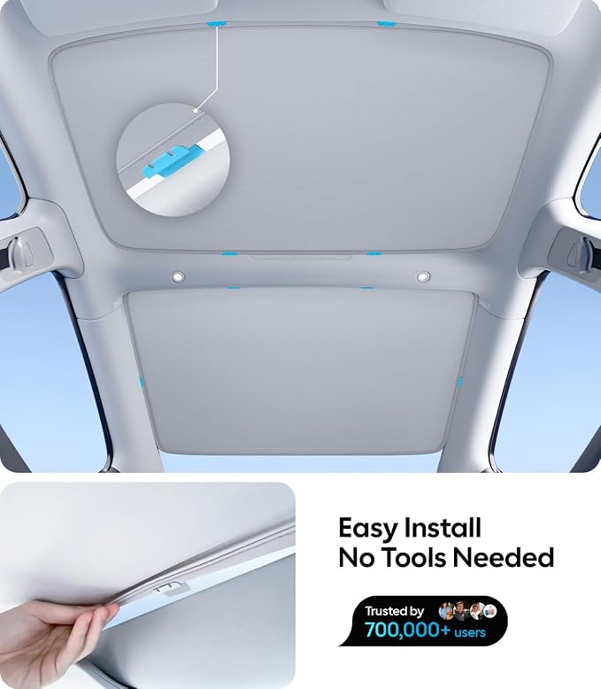 Wigoo Tesla Model 3 Sunshade Roof [Never Sag, Nano Ice-Crystal Coatings] 3-Gen Heat Insulation Glass Roof Sun Shade, Accessories for Tesla Model 3 2020~2026 Highland, Interior Gray
