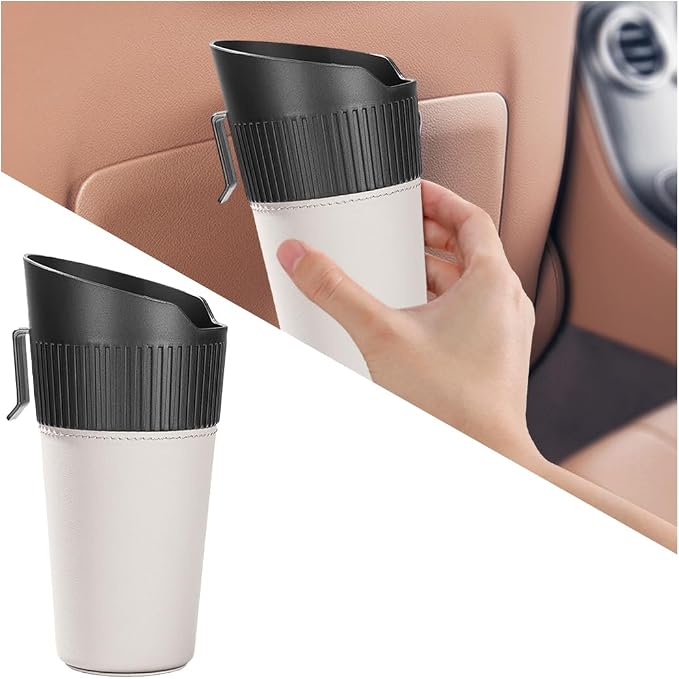 Car Trash Can, Mini Leakproof Vehicle Cup Holder Garbage Container Bin, Portable Automotive Interior Door Trash Storage Organizer Accessories, Universal for Sedan Truck SUV (White)
