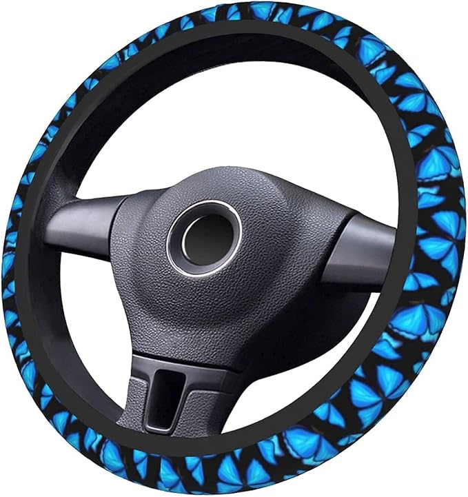 Blue Butterfly Steering Wheel Covers Non Slip Neoprene Steering Wheel Protector Universal 15 inch for Women Men Car