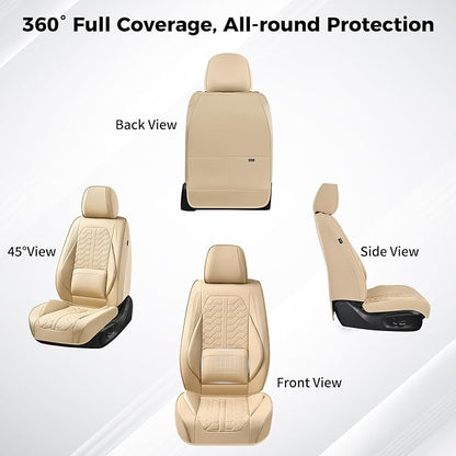 Huidasource Front Leather Seat Covers, Car Seat Covers Front Seats Universal Fit for Most Cars SUV Trucks, 360° Full Wrap Luxury Automotive Seat Covers, Seat Cushion Covers Protector, Beige