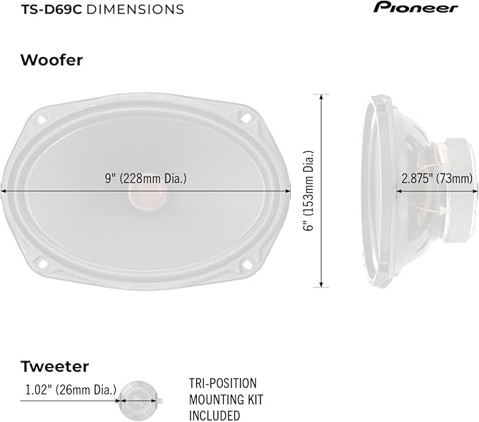 PIONEER D-Series TS-D69C 6” x 9” 2-Way Speakers (Pair) – 330W Max, Crisp Highs + Clear Vocals, Ideal Factory Upgrade, Add an Amplifier for Even Better Performance