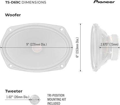 PIONEER D-Series TS-D69C 6” x 9” 2-Way Speakers (Pair) – 330W Max, Crisp Highs + Clear Vocals, Ideal Factory Upgrade, Add an Amplifier for Even Better Performance