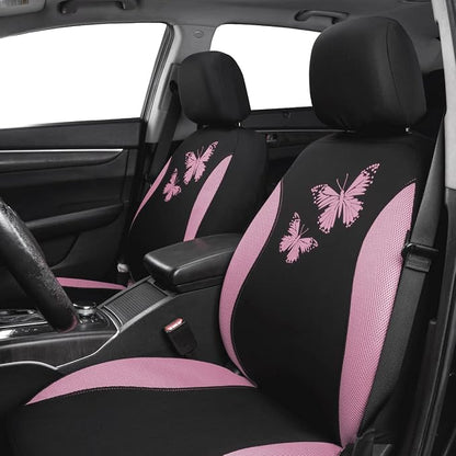 Flying Banner Butterfly car seat Covers ful Set Fashion Universal Lady Woman Female Rear Bench Split Colorized (Pink Black, Full Set)