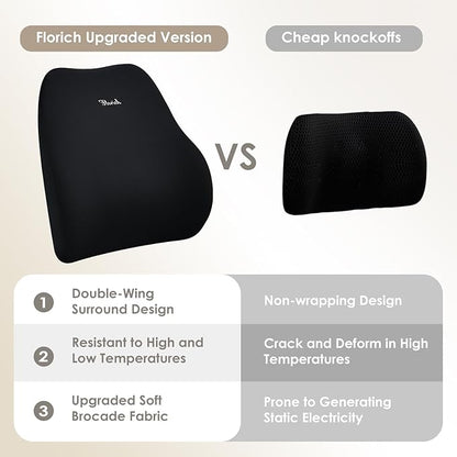 FLORICH Large Car Seat Cushion and Lumbar Support Pillow, Ergonomic Memory Foam Driving Seat Cushion for Back & Sciatica Pain Relief, Non-Slip Washable Seat Cushion for Car, Driver, Office-Black