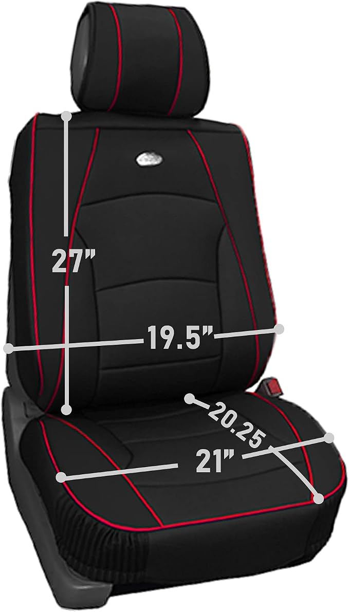 FH Group Ultra Comfort Highest Grade Faux Leather Full Set Car Seat Cushions– Universal Fit for Cars Trucks & SUVs (Black Red Trim)