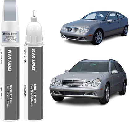 KIKIMO for Mercedes-Benz Touch Up Paint(Brilliant Silver Metallic(744/9744)), Car Paint Repair Kit for Mercedes-Benz, 2 In 1 Scratches Repair with Pen Tip and Brush, Color-Matched for Quick & Easy Fix
