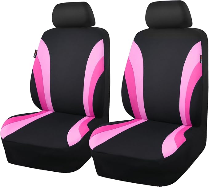 CAR PASS Line Rider Sporty Front Seat Covers,Pink Car Seat Covers Two Front Seats Only for Cute Women Girl, Airbag Compatible,Universal Fit Sedans,Cars,Vans,SUV,Truck(Black and Pink)