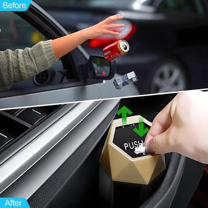2PCS Car Trash Can with Lid, Mini Portable Auto Garbage Can, Small Leakproof Diamond Design Trash Dustbin, Waterproof Vehicle Rubbish Bins for Automotive Car, Home, Office, Kitchen, Bedroom (Gold,2)