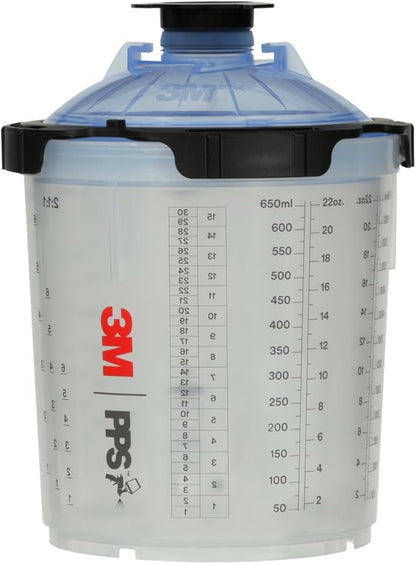 3M PPS 2.0 Spray Gun Cup, Lids and Liners Kit, 26301, Standard, 22 Ounces, 125-Micron Filter, Use for Cars, Furniture, House and More, 1 Paint Cup, 50 Disposable Lids and Liners, 32 Sealing Plugs