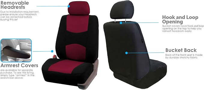 FH Group Flat Cloth Seat Covers Front Seat and Solid Rear Bench Full Set with Gift - Universal Fit for Cars, Trucks & SUVs (Burgundy)